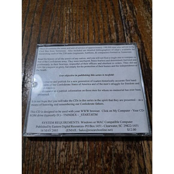 Vintage 2003 Tennessee Civil War Soldiers Index CD Rom Eastern Digital Resources - Picture 2 of 4